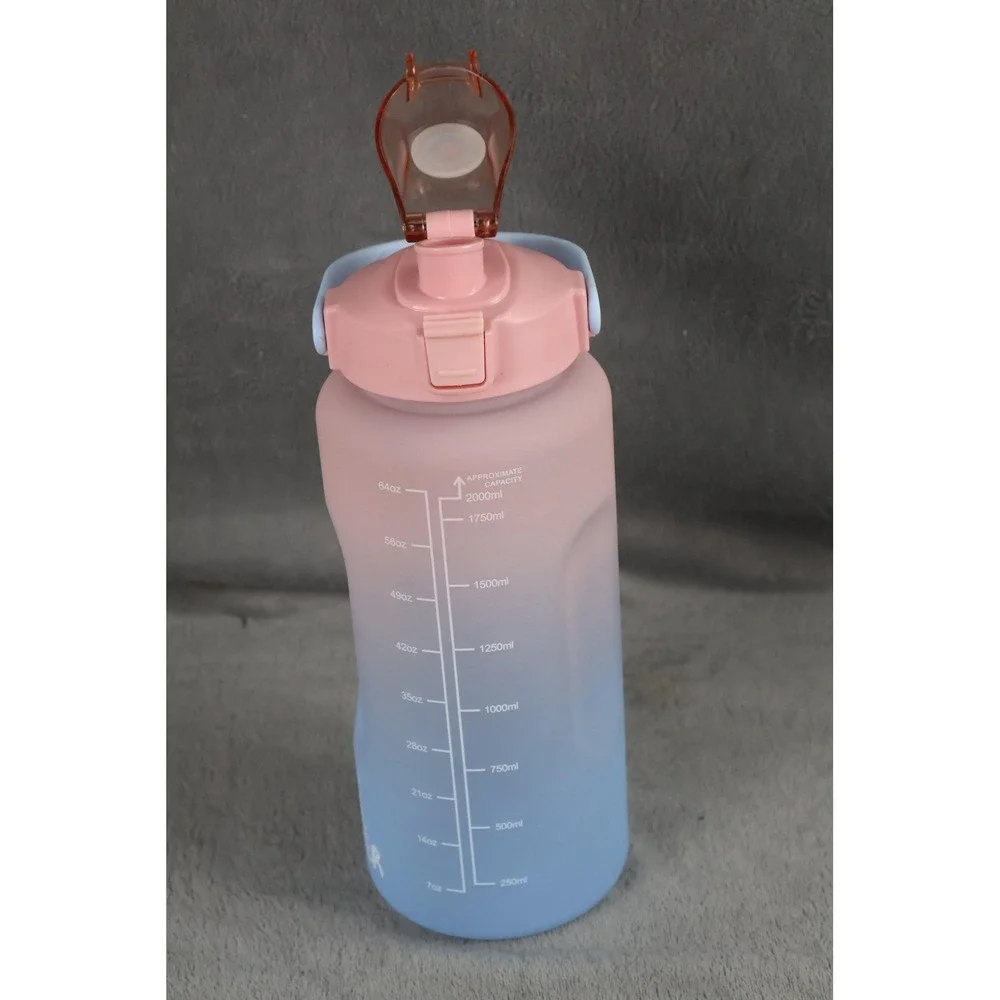 Flask Monster Tumbler Water Bottle 64‎ oz 2000 ml Pink Blue Ombre Straw Handle
